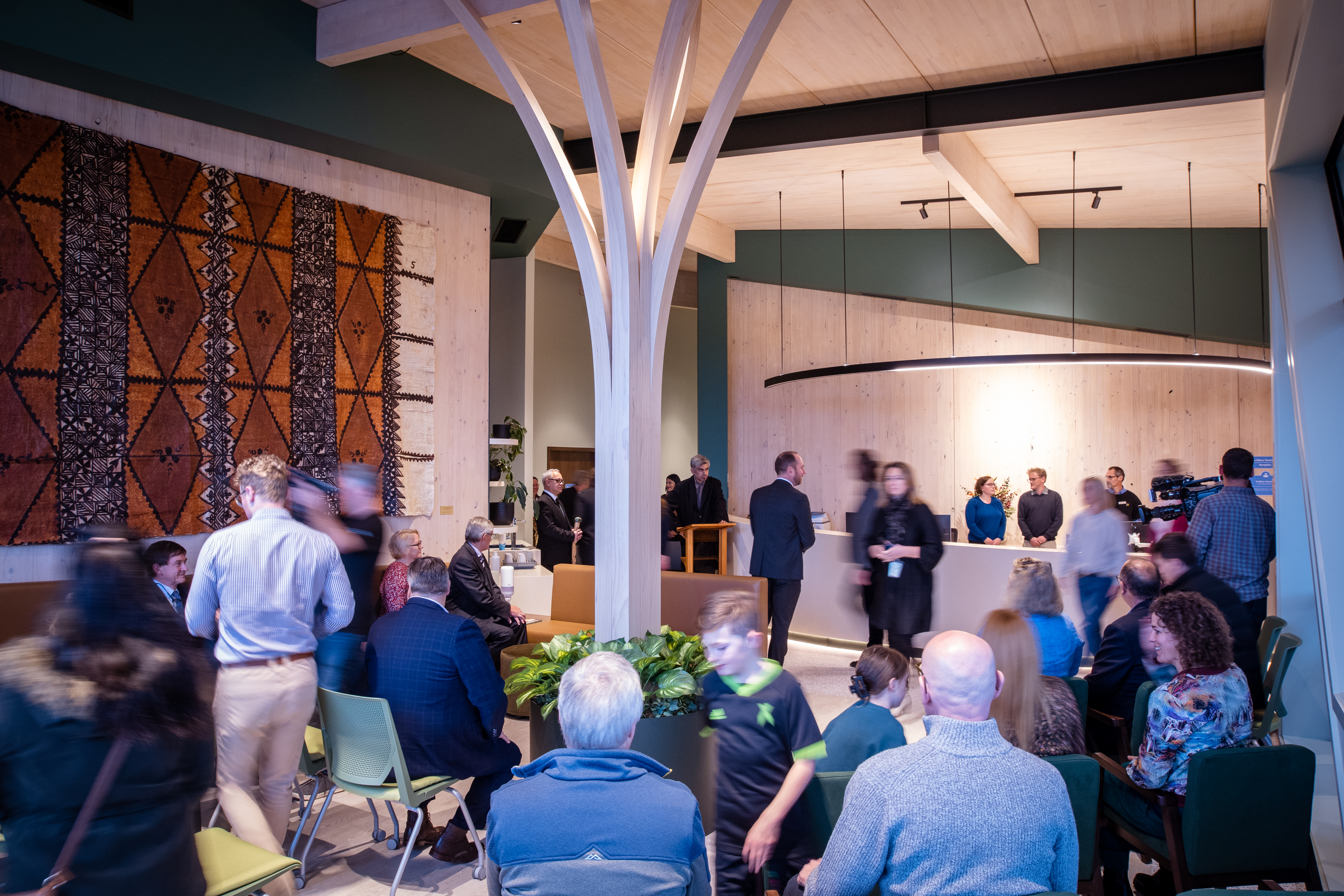 Photo: The interior of the new Christchurch Centre features a tree-like structure in the patient waiting area.